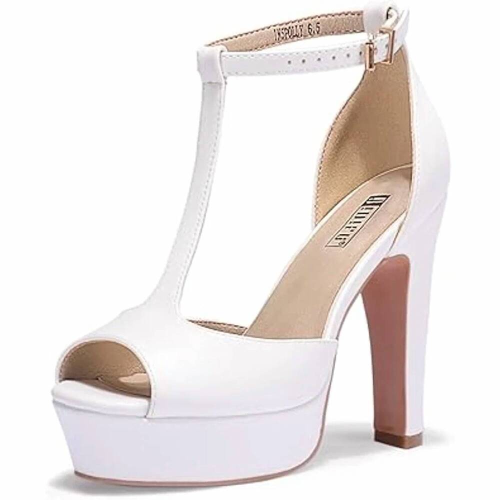 NEW IDIFU women's peep toe ankle t strap platform heels in white
